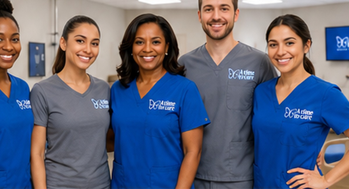 A Time To Care team wearing company uniforms